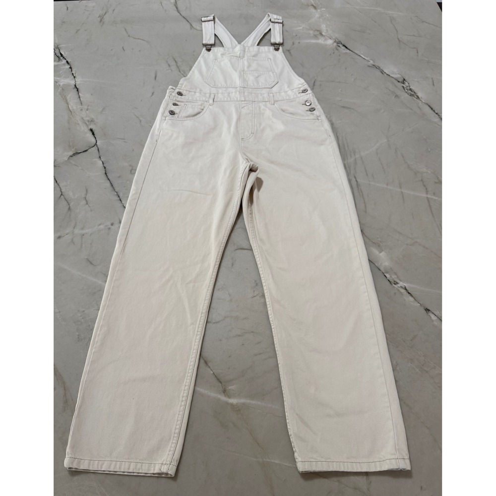 Free People We The Free Cream Denim Overalls Straight Leg Off White Medium